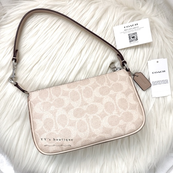 NWT Coach Nolita 19 In Blocked Signature Canvas Wristlet Silver Sand Taupe CY236 - Picture 2 of 11